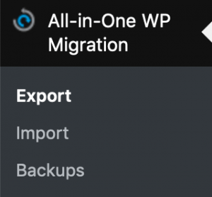 all in one wp migration 功能選單