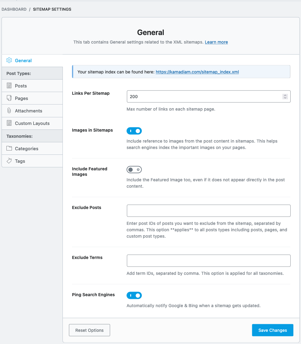 Rank Math Sitemap 設定畫面