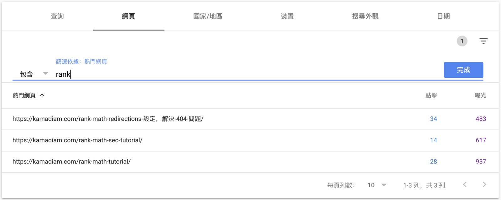 在 google search console 搜尋網址